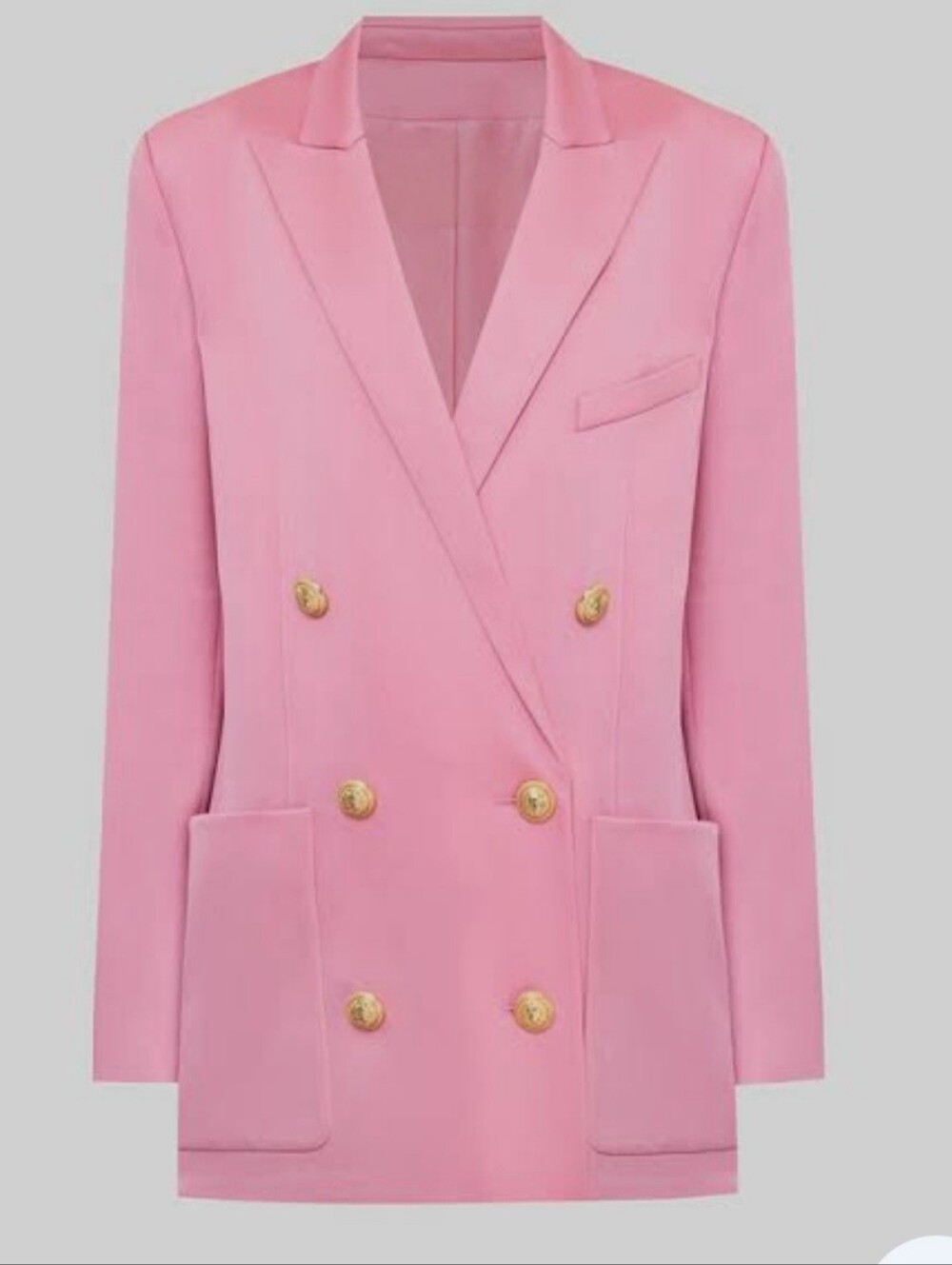 Elegant Double-Breasted Oversized Pink Blazer Jacket Gold Buttons Accent
